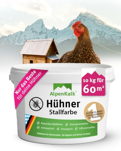 AlpenKalk Kalkfarbe Hühnerstall I 10 kg für ca. 60 m² I Antibakterielle Stallfarbe gegen Milben & Schimmel I 100% natürlich & chemiefrei I Atmungsaktiv für ein gesundes Stallklima