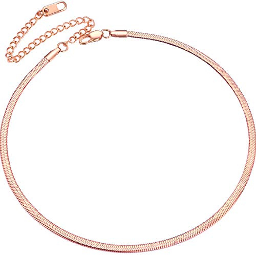 ChainsPro Collana Donna a Catena Serpente Piatta, Girocollo Sottile Larghezza 3/5 MM Colore Argento/Oro/Nero/Oro Rosa Catenina per Ciondolo