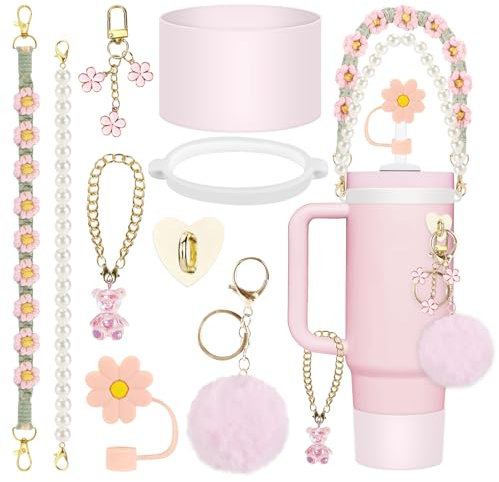 Stanley Cup Accessoires, 9 Pièces Accessoire Stanley Cup, Comprend Capuchon de Protection en Paille, Accessoires pour Stanley Cup 1,2l & 850ml(Rose)