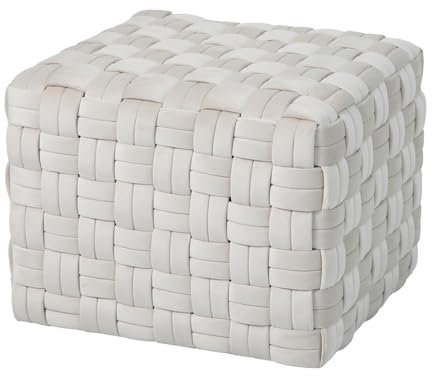 SVITA Poppy Hocker Sitzpouf geflochten Sitzhocker Pouf Fußhocker für Sessel Polsterhocker Bodenkissen Sitzkissen gewebt quadratischer Sitzpouf Samt Beige