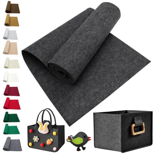 LOMUG Filzstoff Filzrolle 30x250cm Bastelfilz 3mm Dick filz Meterware Dunkelgrau Dekofilz Filzmatten zum Zuschneiden für DIY Aufbewahrungstasche Filzunterlage Patchwork Nähen, Filz Ostern Basteln Deko