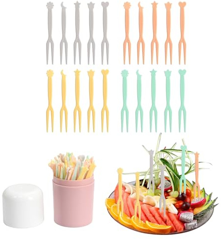 200 Tenedores Fruta, Tenedores Para Niños 3.1 X 0.31 Pulgadas, 3 Bolsas De Colores Mezclados, 150 Piezas En Total, 1 Botella De Polvo De Flor De Cerezo De 50 Piezas