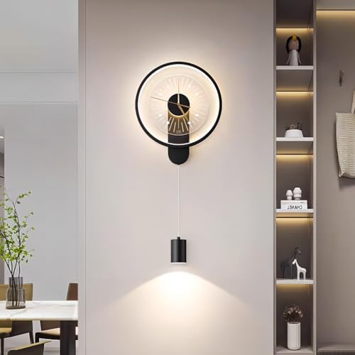 LYSDjia Wandleuchten LED Wanduhr Kreativ mit 3 Farbiger Beleuchtung Uhr Design Wandleuchte Schwarz Wandbeleuchtung Moderne Wanddekoration für Wohnzimmer Esszimmer Büro Küche(Black,B Style)