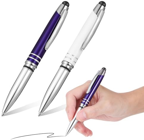 SEWACC 2 Stück Kugelschreiber Mit Led Licht, Kapazitiver Touch-stift, Metall, Beleuchtete Schreibwerkzeuge Für Büro, Schule, Weiß Und Blau