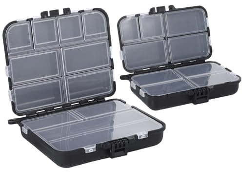 Köderbox Angeln, 2/4 Stück Schwarz Angelbox, Angelkoffer, Köderbox, Tackle Box Angeln für Angel Zubehör/Haken, Angeltasche mit Boxen, Angel Boxen für Angelbegeisterte