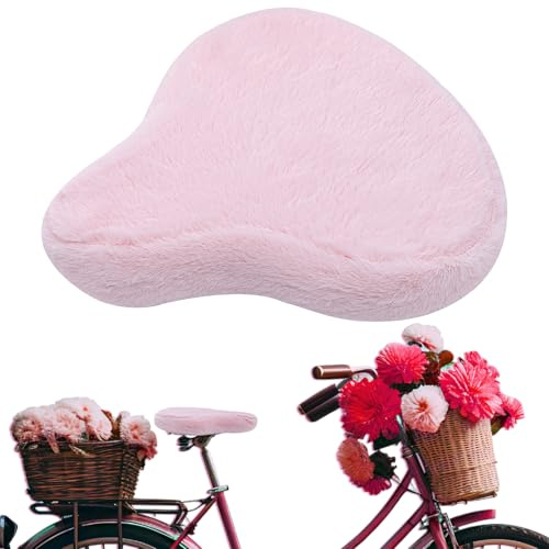 Threlaco Bicycle Seat Cover Fur Bike Seat Cover, Pink