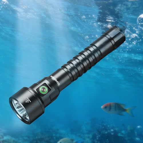 Sofirn SD09L - Linterna de buceo LED, 6800 lúmenes, linterna LED para buceo, IPX8 sumergible hasta 100 m, 3 LEDs de alto rendimiento con baterías recargables