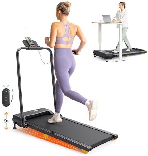 UREVO Treadmills for Home Foldable 1-10 km/h, Walking Pad with Incline 9%, Folding Treadmill with One-Touch HIIT Mode, Quiet Motor, Remote Control, LED Display, Quite Installation & Folding