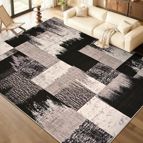 Alishomtll Teppich Schwarz Braun 200x280 cm, Modern Geometrisch Teppich | Rutschfest Kurzflor Küchenteppich, Weich Waschbar Flurläufer für Wohnzimmer Schlafzimmer Arbeitszimmer Eingang