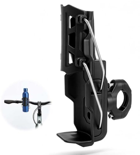 Portaborraccia Bici e Moto, Supporto Bottiglia Manubrio ABS Inox | Bloccaggio automatico per tenere la bottiglia stabile su manubrio bici e barra moto