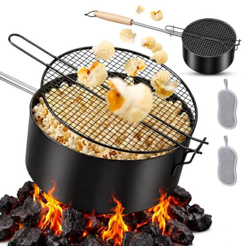 Popcorn Maker Lagerfeuer 17 cm Ø Antihaft Outdoor-Popcornpfanne mit hitzebeständigem Sicherheitsgriff, abnehmbar, einfach zu bedien, für Feuerstelle, Grill, Camping & Gartenparty, Eltern-Kind-Spaß