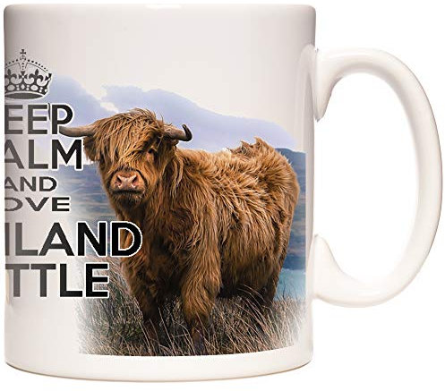 Taza de café con texto Keep Calm and Love Highland Gattle
