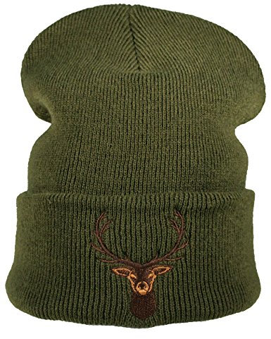 Strickmütze: Hirsch - Jäger Förster Wald - Wollmütze/Wintermütze / Rollmütze/Long Beanie/Mütze / Seemannsmütze/Unisex Herren Damen/Cool Design Logo Bestickt/Hip Hop, Moos Grün, Einheitsgröße