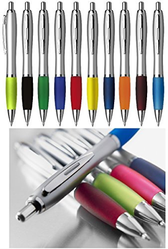 Kugelschreiber 10 Stück Cardiff mit blauer Mine Softgriff und Metallclip ergonomischer dicker Griff Neu Neutral Kulli ohne Gravur Druck Logo im 10er Set von notrash2003®