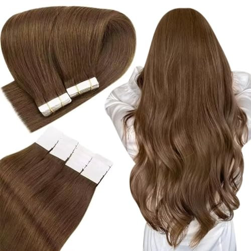 Extensions Tape in Echthaar Braun Tape in Extension Echthaar Farbe Mittelbraun 20 Zoll 50g Echthaar Tape in Extension #4
