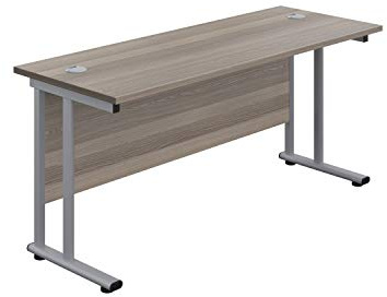 Office Hippo Heavy Duty Computer Desk, Grey Oak, Silver Frame, 140 x 60 cm, Integrated Cable Ports, 80kg Load Capacity