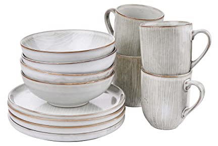 BUTLERS Geschirrset 4 Personen HENLEY Steinzeug Geschirr Set 12-tlg. Kombiservice | Tassen 400ml Schalen 670ml Speiseteller 21cm | Landhausstill reaktive Glasur | Mikrowellen- & spülmaschinenfest