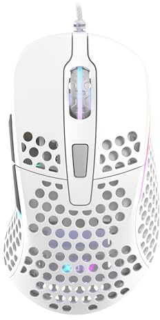 Xtrfy M4 RGB, souris filaire de gaming ultra-légère, conception ergonomique pour droitiers, capteur 3389 Pixart ultramoderne, rétro-éclairage RGB réglable, White Edition