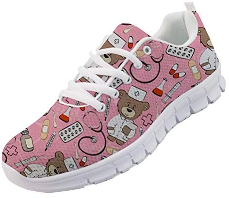 chaqlin Cartoon Bär Muster Damen leichte Laufschuhe Sport Walking Sneakers Pink für Damen Mädchen Größe EU42