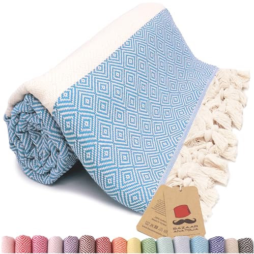 Bazaar Anatolia Hamamtuch Saunatuch 100% Baumwolle Badetuch Groß 185x100 cm Orientalische Deko Decken Boho Sauna Yoga Diamant (Türkis)