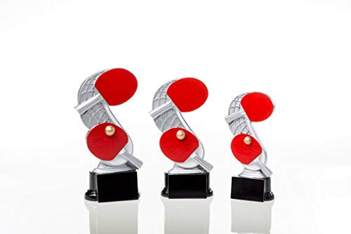 Henecka Tischtennis-Pokal, Resinfigur Tischtennis, Silber und rot, mit Wunschgravur, Größe 16 cm