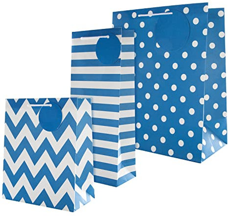 Hallmark Multi Occasion Gift Bag Bundle - 3 Essential Sized Bags in 3 Contemporary Blue Designs
