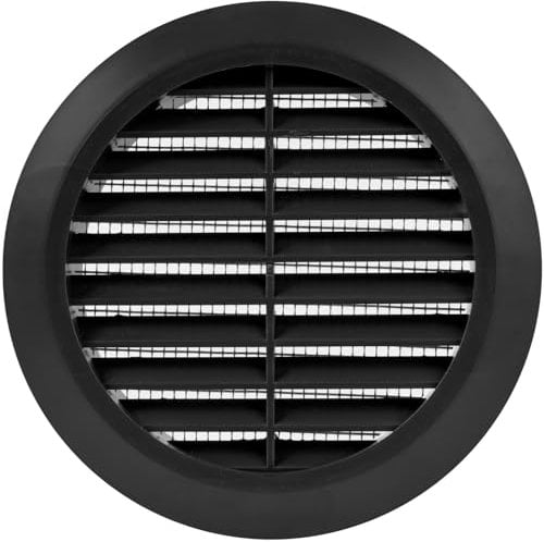Vent Systems 100 mm / 3.94'' Inch - Black Air Vent Cover - Round Air Vents - Ventilation Grille - Integrated Insect Screen - HVAC Vents for Bathroom, Home Office, Kitchen