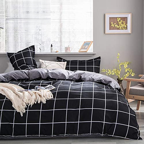 Damier Bettwäsche 200x200 Schwarz Kariert 2 Teilig Weiche Mikrofaser Bettwäsche Set Schwarz Weiß Landhaus Kariert mit Reißverschluss und 2 Kissenbezüge 80x80 cm