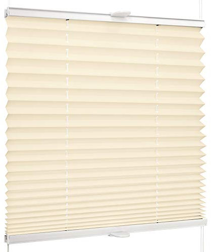 SchattenFreude Basic Klemmfix-Plissee für Fenster | Mit Klemm-Haltern | Ohne Bohren | Creme, Breite: 75cm x Höhe: 220cm