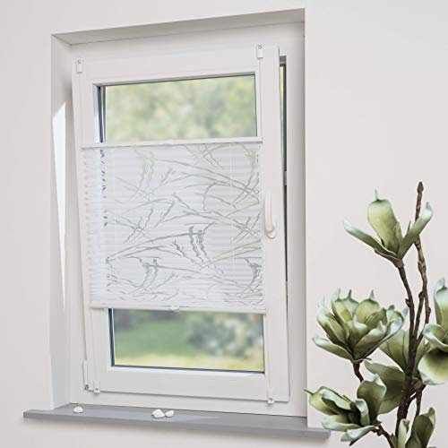 DECOLIA by Garesa Fenster Klemmfix Plissee ohne Bohren 90 x 210 cm Burnout Streifen, Weiß - Lichtdurchlässiger Fenster Sichtschutz und Fenster Deko, Faltrollo