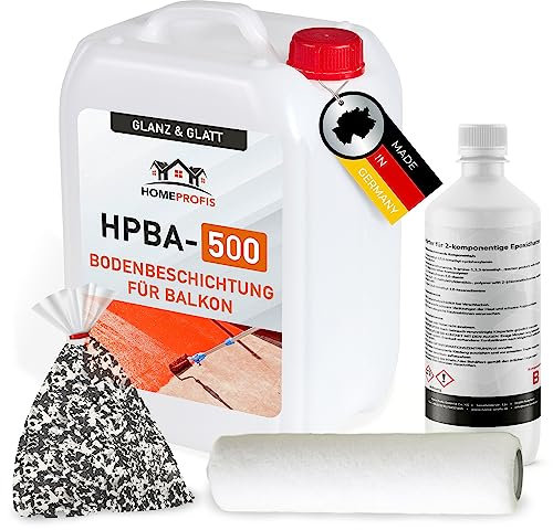 Home Profis® glänzender Balkonboden inkl. Chips & Walze (5m²) | 30 Farben | Beton, Estrich & Fliesen | Flüssigkunststoff Außen | 2K Epoxidharz Bodenbeschichtung | RAL 7040 Fenstergrau | HPBA-500