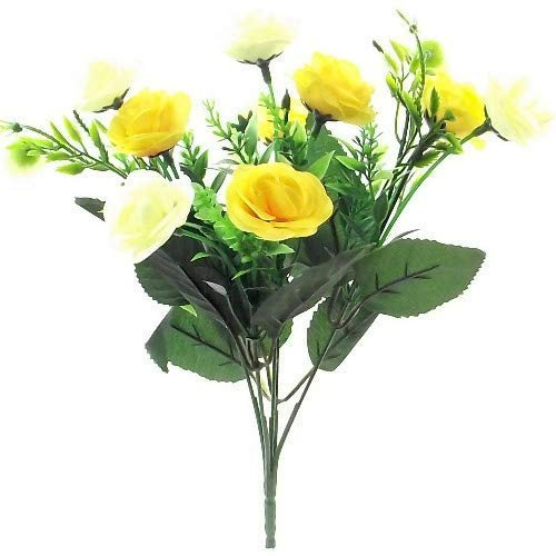Yellow and Lemon 31 cm Rose and Grass Bush - Artificial Silk Flower