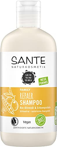 SANTE Naturkosmetik Reparierendes Shampoo für strapaziertes und geschädigtes Haar, Vegane Formel mit Bio-Olivenöl und Erbsenprotein, Repair Shampoo, 1 x 250 ml