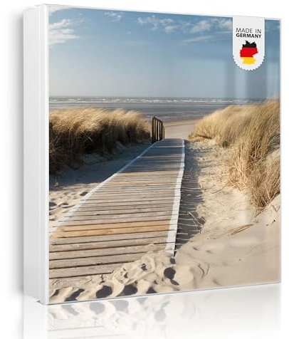 banjado Großer Schlüsselkasten Metall - Schlüsselbox 30x30cm beschreibbarer mit 32 Haken - Schlüsselkasten modern für Schlüsselaufbewahrung - Korpus Weiß Scharnier Rechts - Motiv Dünen