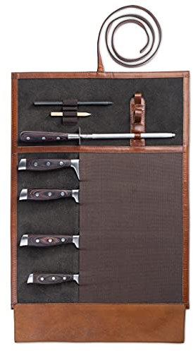 Angus Stoke Premium Knife Bag for Chef's Knives - Leather Chef's Knife Roll Large - Knife Bag Chefs - Cooking Bag Charles (Brown/Black)