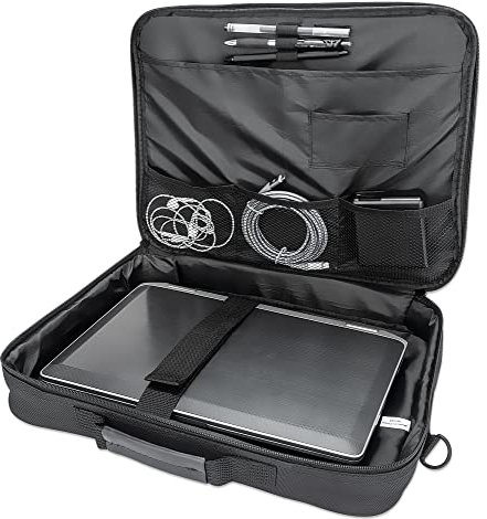 MANHATTAN Sacoche de Transport pour Ordinateur Portable - Style Porte-Documents Fin - Ouverture à clapet - Compartiments rembourrés, Noir, 15.6 inch