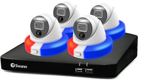 Swann Home DVR Security Camera System with 1TB HDD, 4 Dome Camera 8 Channel, 1080p Full HD Video, Indoor & Outdoor Wired CCTV, Colour Night Vision, Heat Motion Detection, Spotlights, Flashing Lights