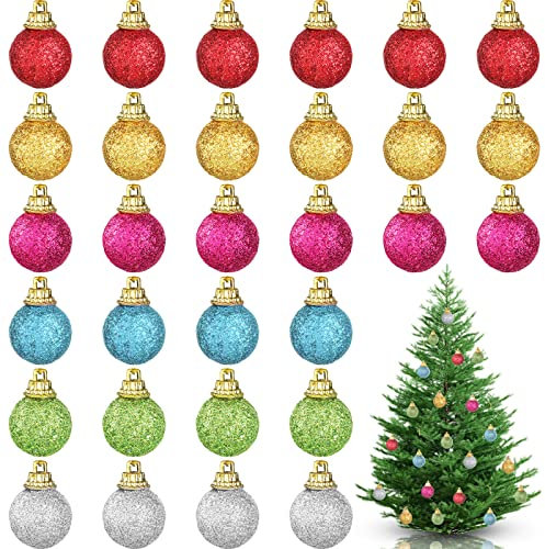36 Stück Weihnachten Ornamente Mini Glitzer Kugeln, 1 Zoll Mehrfarbig Schaum Kugel Hängende Deko Mini Weihnachtsbaum Dekorationen Kleine Weihnachtsdekoration Party Zubehör (Diverse Farben)