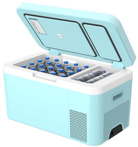 BINGI Frigorifero Portatile 24L per Auto e Camper, Congelatore Rapido, -18°C in 50 min, Alimentazione 12V/24V/220V, Design Antigraffio con Porta in Vetro, Per Viaggi, Famiglia e Vita all'aperto