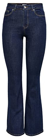 ONLY ONLWAUW Life HW Flared Rinse DNM Pantalones de Campana, Dark Blue Denim, XL/30 De Las Mujeres