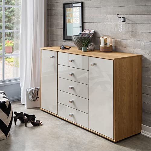 WIEMANN Kiruna Kommode, Eiche, Braun, beige, Creme, grau, Champagner, 141x86x43 cm