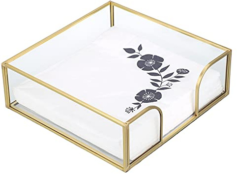 TOLIDA Square Glass Napkin Holder, Tabletop Tissue Paper Holder