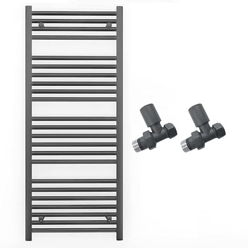 Myhomeware 550mm Wide Straight Anthracite Grey Heated Bathroom Towel Rail Radiator With Valves For Central Heating UK (With Straight Valves, 550 x 1200 mm (h))