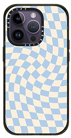 CASETiFY Impact-Schutzhülle für iPhone 14 Pro, 4X-Fallschutz in Militärqualität, 2,5 m, Karomuster II, Babyblau Twist, Glänzendes Schwarz