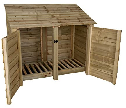 Wooden Log Store 4Ft With Doors (W-146cm, H-126cm, D-88cm), natural finish (Without kindling shelf)