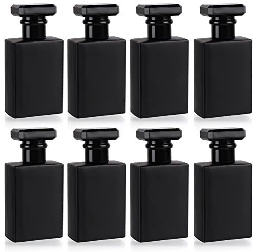 BELLE VOUS 8 Pack of Black Empty Refillable Perfume Spray Bottles - 30ml/1oz Square Glass Atomiser Bottles with Gold Mist Pump - Portable for Travel, Essential Oils, Aftershave & Cologne