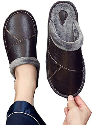 Samnuerly Kuhfell-Heimpaar-Baumwollhausschuhe Herren-Winterhaus Plus Daunen Warmer weicher Boden (Color : A, Size : 26(37-38)) (A 27(3940))
