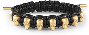 Philipp Plein Herren Armband Textil Edelstahl IP Gold 3D Skull PJ8AA17BU
