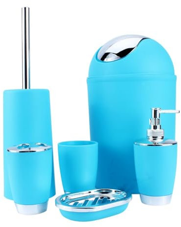 6Pcs Bathroom Accessories Set, Bathroom Accessory Bath Set Toothbrush Holder, Bin, Soap Dish, Dispenser,cup, Toilet Brush, Hand Sanitizer Bottle (Blue)