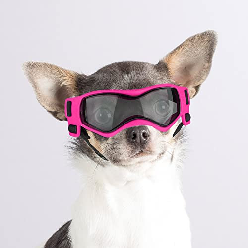 Enjoying Hundebrille für kleine Hunde, UV-Schutz Hund Sonnenbrille kleine Rasse, Welpenbrillen für Fahren, Winddichte staubdichte Anti-Nebel, verstellbare, cool rosa
